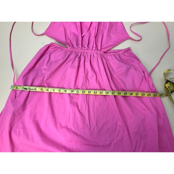 Straud Apfel Long Halter Dress Pink Cotton Open Back w/ Ties Full Skirt SZ  L - Picture 15 of 16